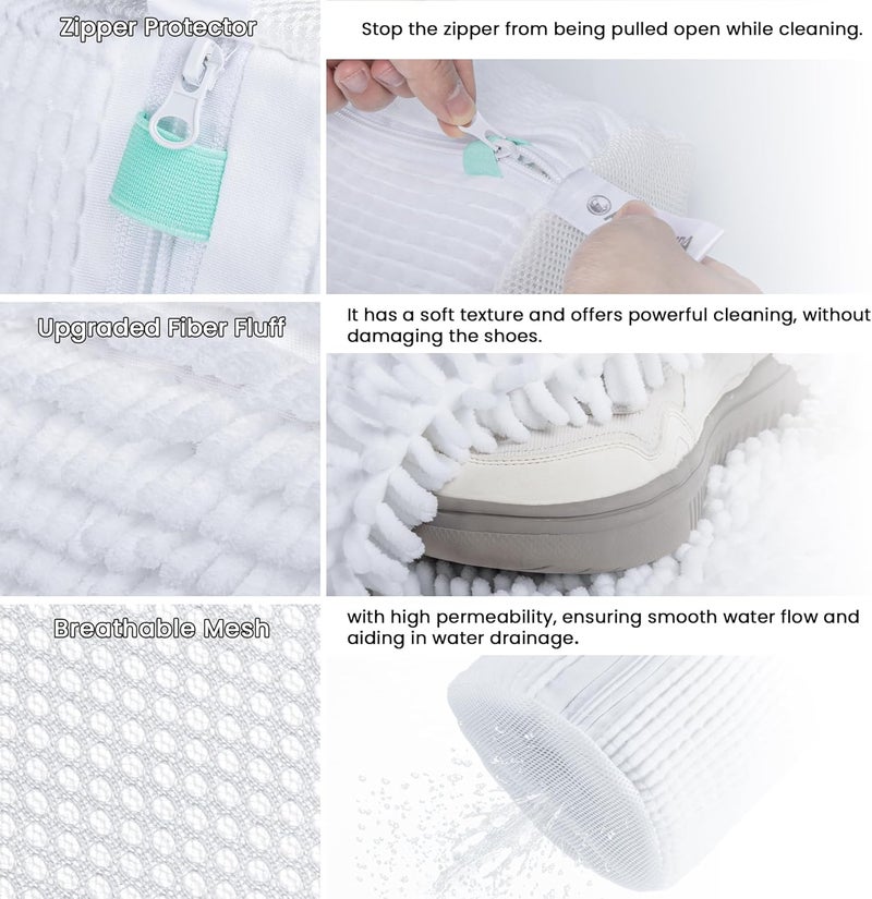 ADEHMDA 2Pcs Shoe Washing Machine Bag, Sneaker Laundry Bag for Washing Machine, Extra Long and Thick Microfibre Fluff, Reusable for Washer and Dryer (2pcs, White) - Image 3